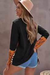 Mixed Print Color Block Long Sleeve Top Ins Street